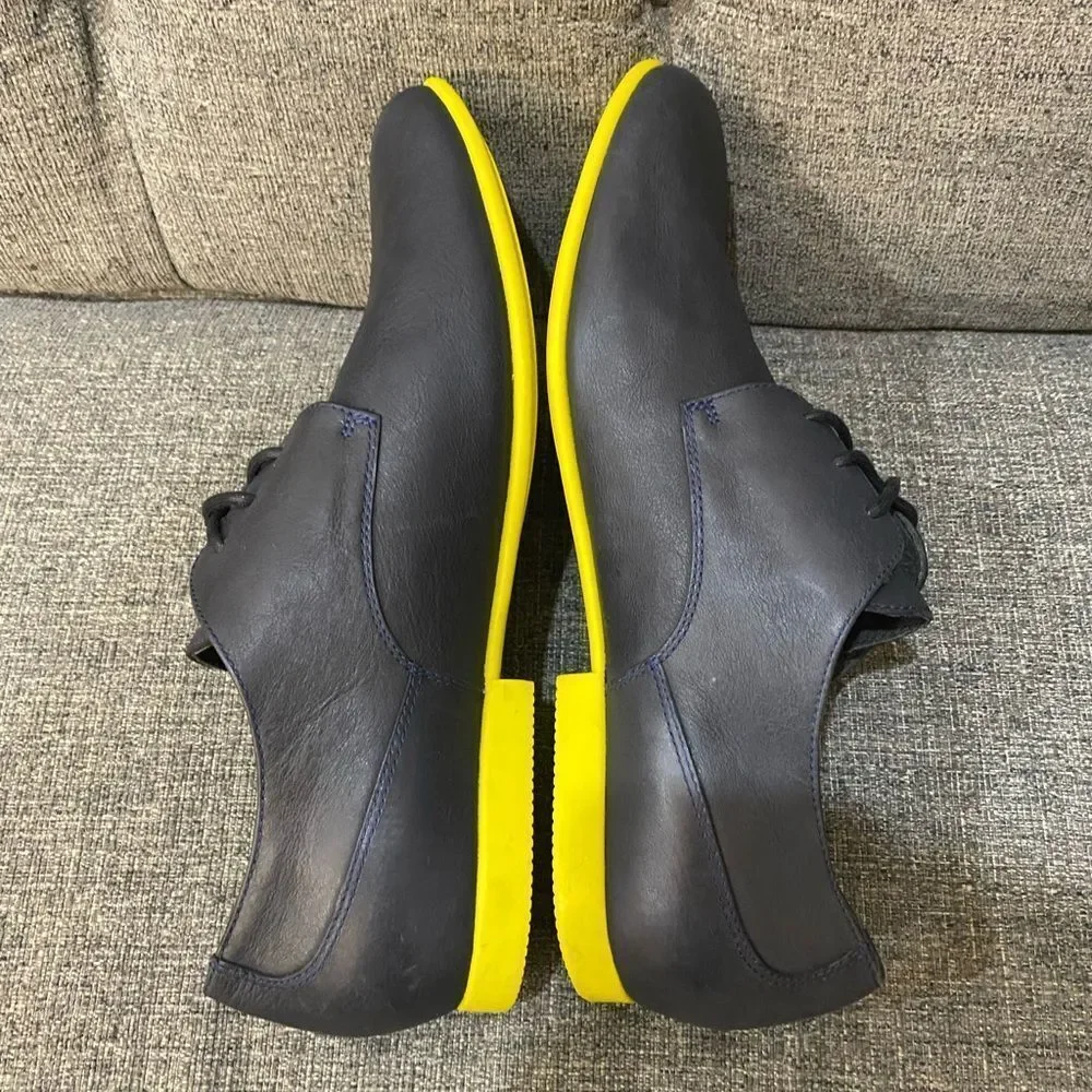 CAMPER Navy Blue Yellow Leather Loafers Men’s Size 45